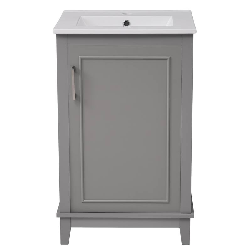 20" Modern Small Bathroom Vanity Cabinet With Ceramic Basin - 20"*15.5"*33.3", Ample Storage, 1 Soft-Close Door