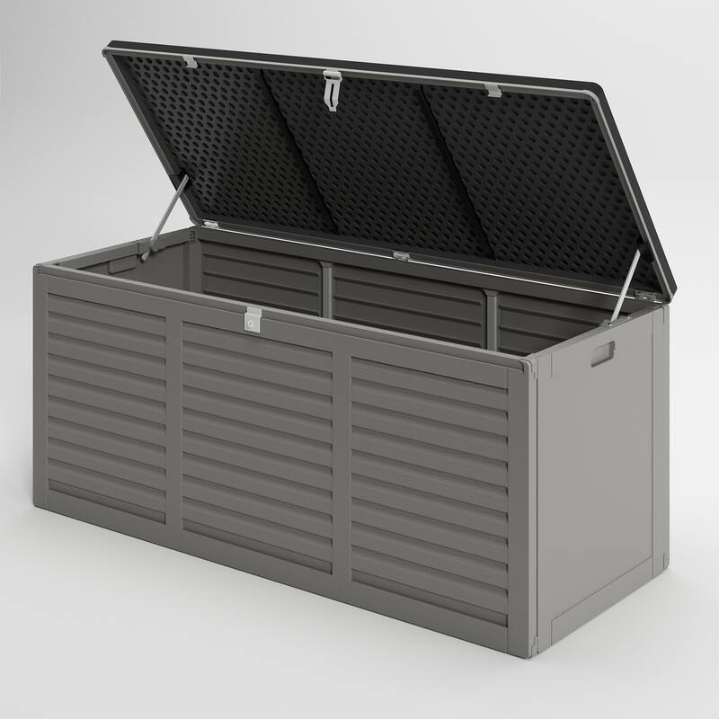 130 Gal. Upgraded Resin Deck Box, Outdoor Storage Box Waterproof with Hydraulic Rod and Side Handle, Lockable