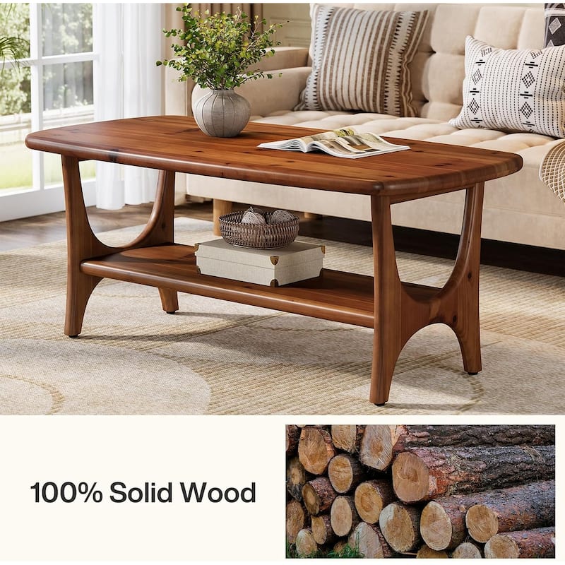 47 Inch Mid-Century Modern Solid Wood Coffee Table Living Room Table - Walnut - 47" W x 19.7" D x 19.7" H