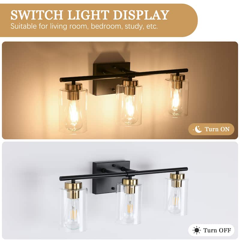 22.83 in. 3-Light Modern Wall Sconce Bathroom Vanity Light with Glass Shade