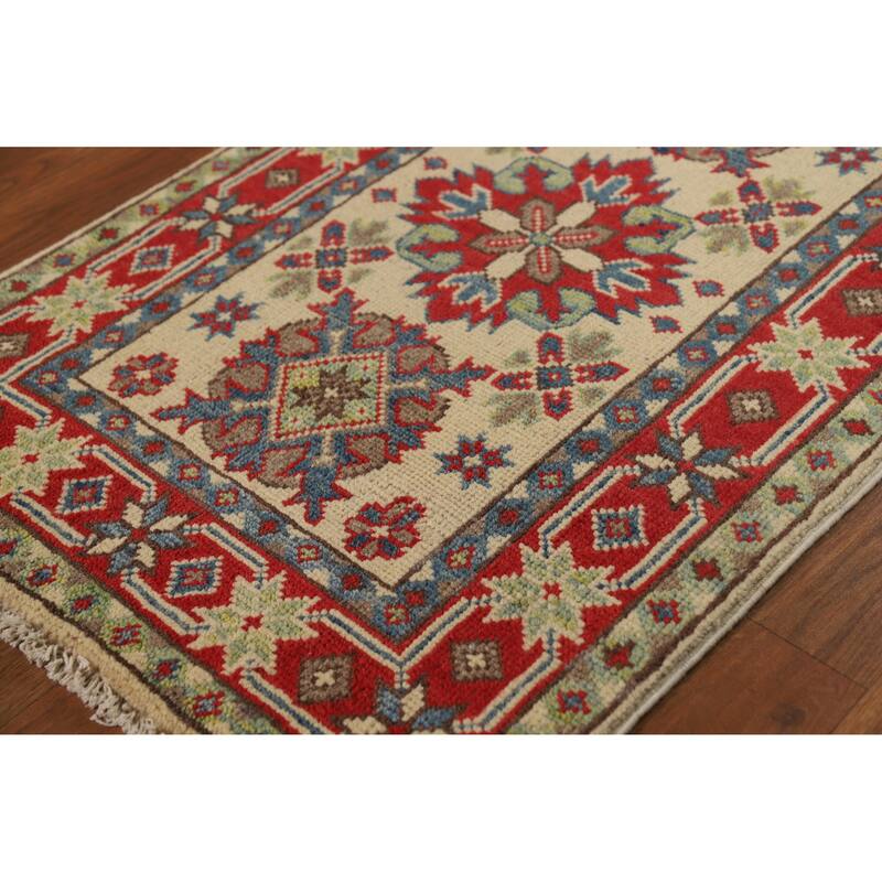 Traditional Kazak Rug Handmade Oriental Beige Wool Carpet - 2'0"x 3'0"