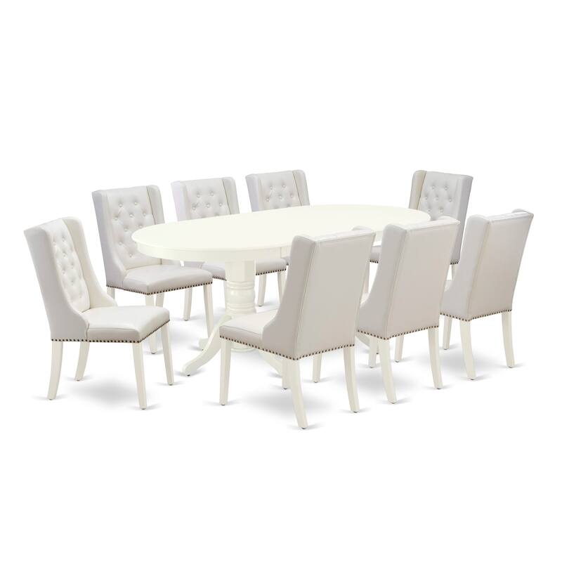 East West Furniture Dining Table Set- an Oval Kitchen Table and Light grey Faux Leather Chairs, Linen White(Pieces Options)
