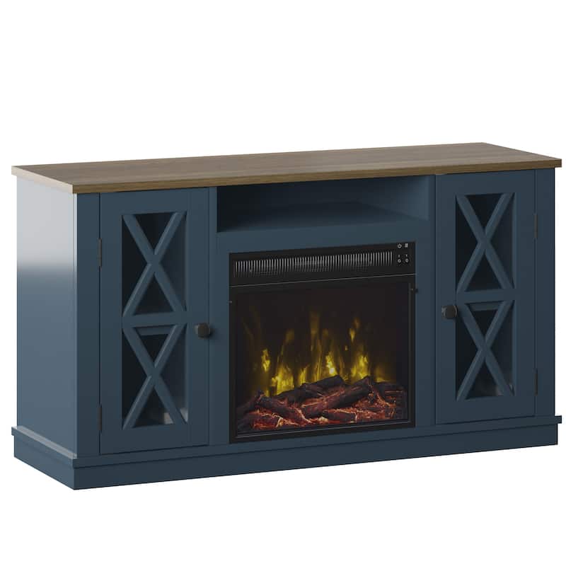 Modern Farmhouse TV Stand for TVs up to 55" with Electric Fireplace