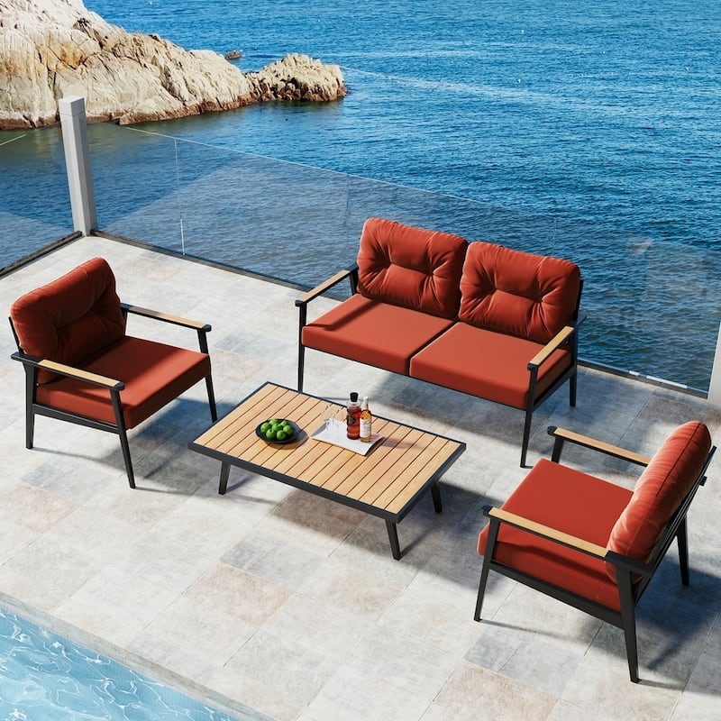 WINSOON Outdoor Waterproof and Resistant Chair Cushion Set, Deep Seat and Backrest Cushion Set for Patio