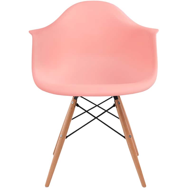 Modern Plastic Dining Chair with Eiffel Dowel Wood Legs – Mid-Century Accent Chair for Kitchen, Dining Room, or Office - Coral Pink
