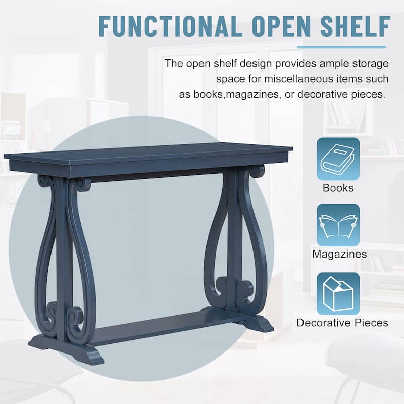 48-Inch Rustic Vintage Console Table --- Farmhouse Style Entryway Table with Open Shelf and Sturdy Construction