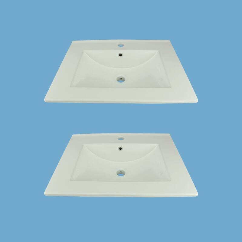 Luke White Porcelain 24" Drop-in Rectangular Bathroom Sink with Overflow (Set of 2) Renovators Supply