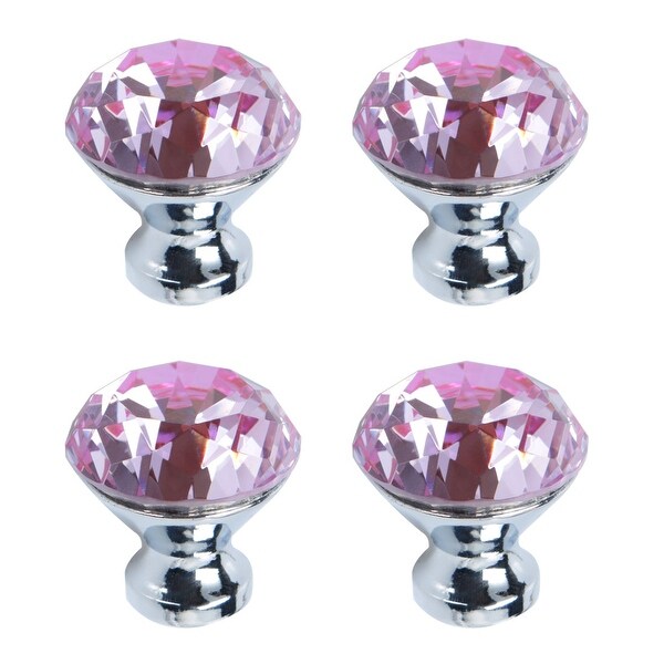 4pcs Crystal Knobs Aluminum Alloy Base Round Shaped Drawer Pull Handle Knob for Furniture Cupboard Wardrobe Dresser Pink