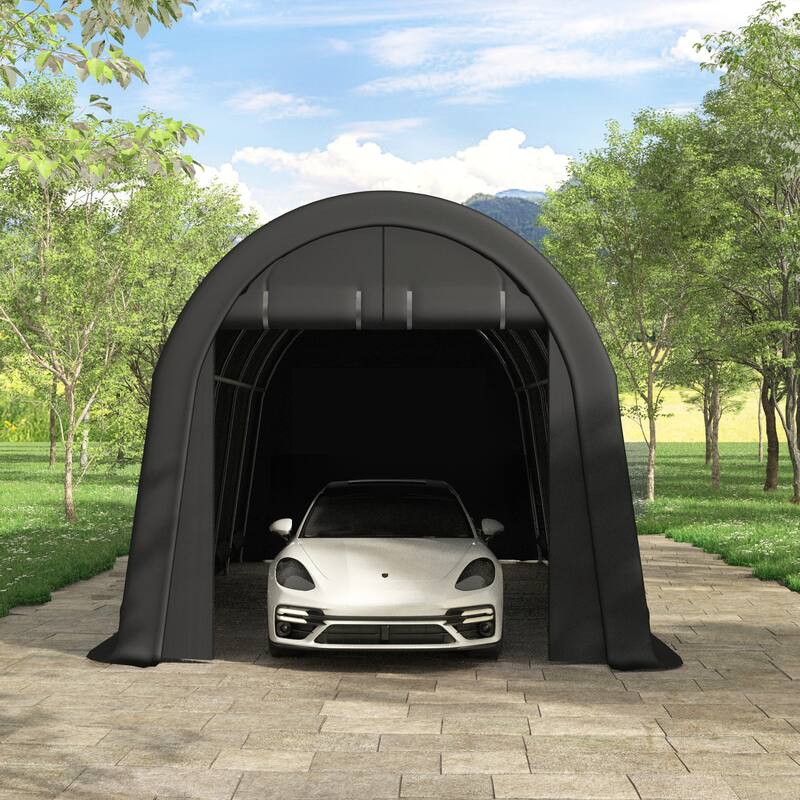 EROMMY Portable Garage, Heavy Duty Carport with All-Steel Metal Frame and Round Style Roof - 10' x 20' - Dark Grey
