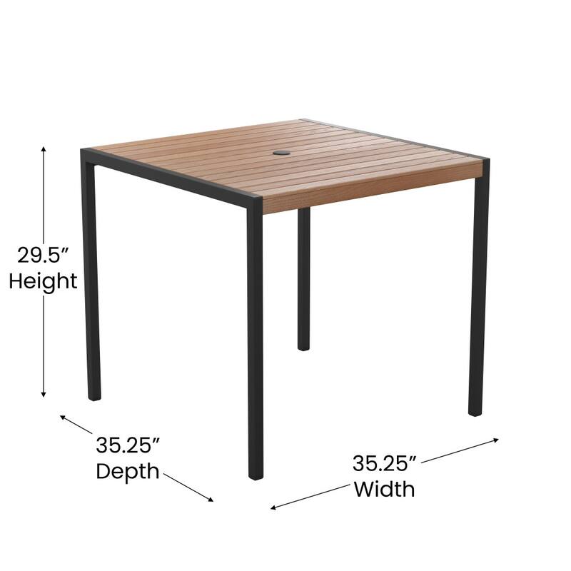 Square All-Weather Faux Teak Patio Dining Table with Steel Frame - Seats 4