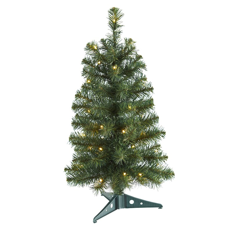 2ft. Green Artificial Christmas Tree with 35 LED Lights & 72 Branches - Petite Festive Holiday X-Mas Accent