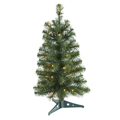 2ft. Green Artificial Christmas Tree with 35 LED Lights & 72 Branches - Petite Festive Holiday X-Mas Accent