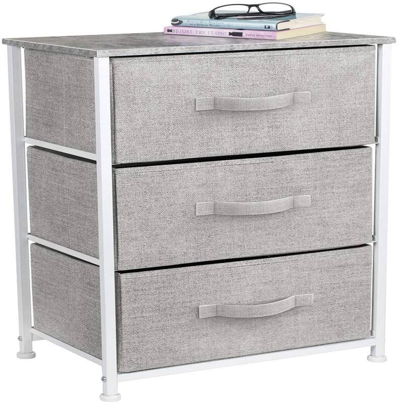 Bedside Furniture & Night Stand End Table Dresser with Steel Frame - Grey