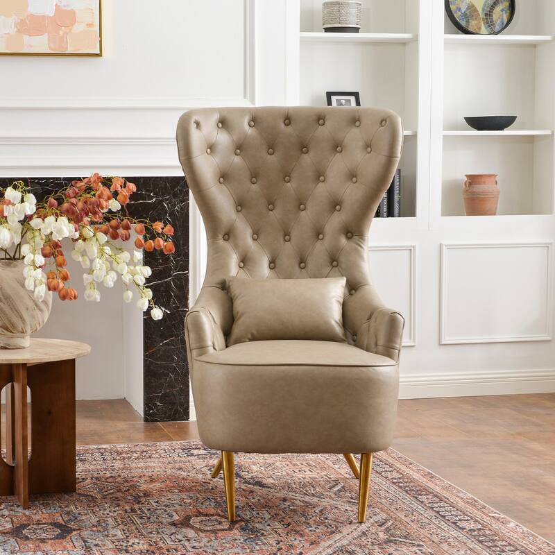 KINWELL Upholstered Tufted Faux Leather Wingback Chair PU Accent Chair