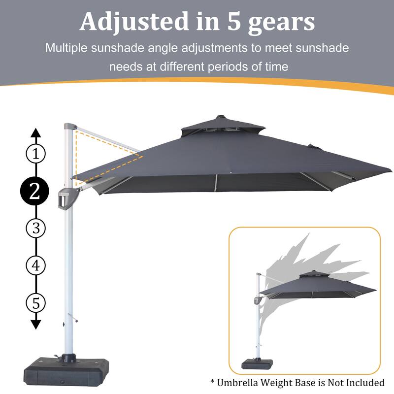 Clihome 10ft Outdoor Patio Cantilever Square Umbrella with Protective Cover