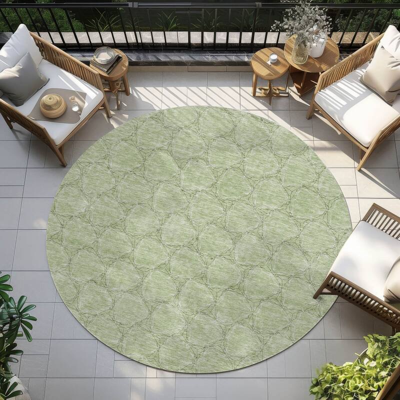Machine Washable Indoor/ Outdoor Abstract Trellis Chantille Rug - Aloe - 8' x 8'