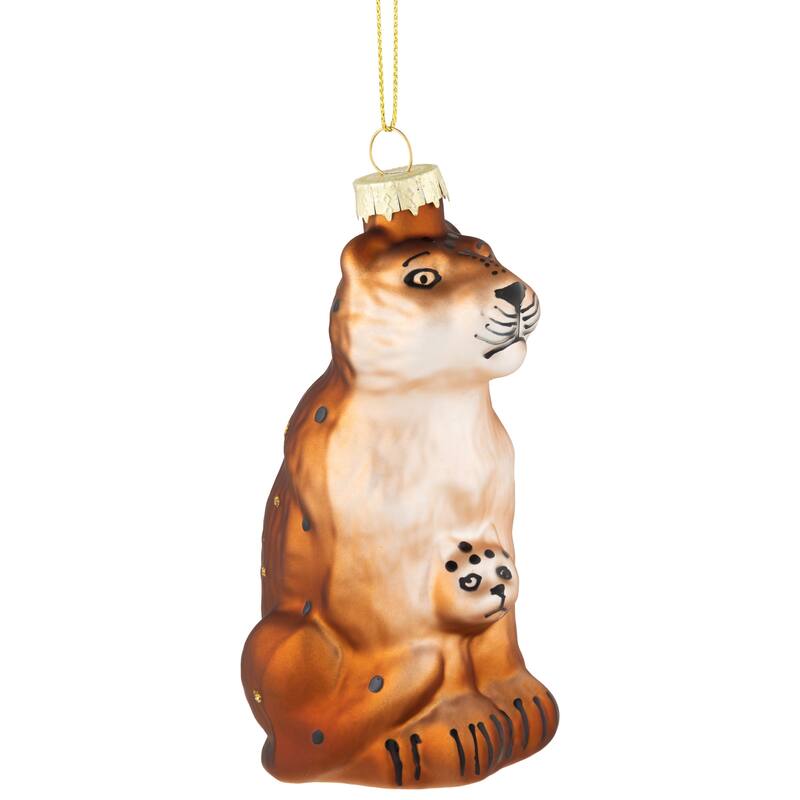 4" Glittered Jaguar and Cub Glass Christmas Ornament
