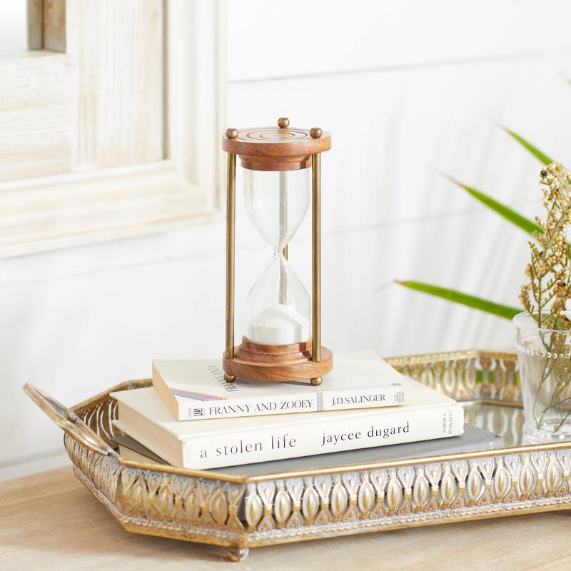 Wood Timer With Brown Wood Base And Brass Finish Rods