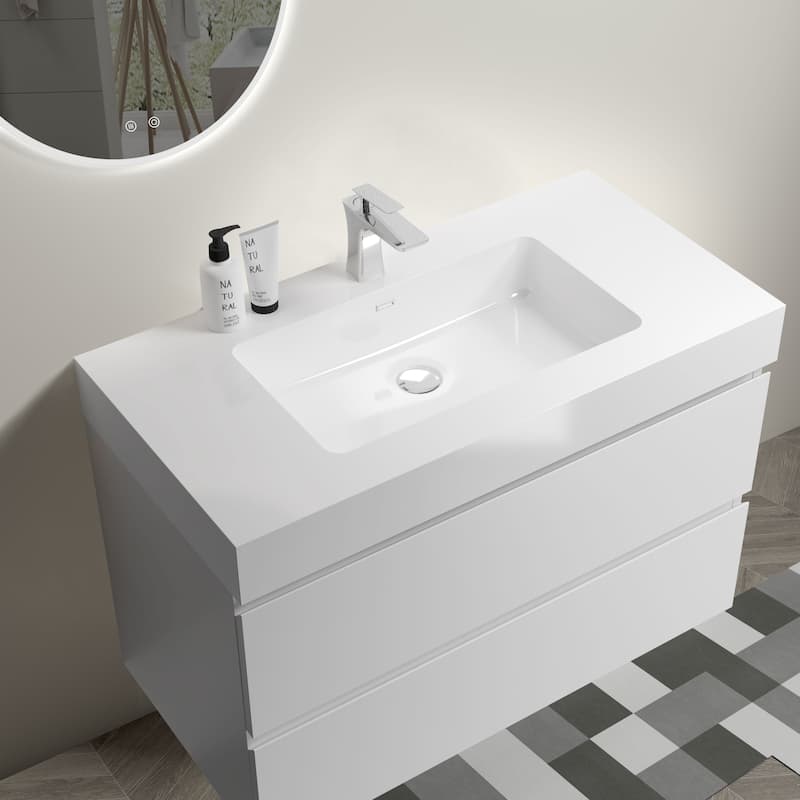 GDFStudio - Naomi Modern Floating Bathroom Vanity with Silent Drawers and Pre-Assembled One-Piece Sink