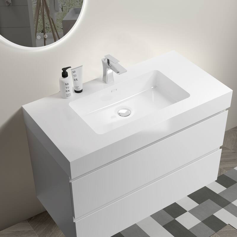 Modern 30" Alice Floating Bathroom Vanity with Rosewood Finish, Handle-Free Design, Silent Soft-Closing Drawers