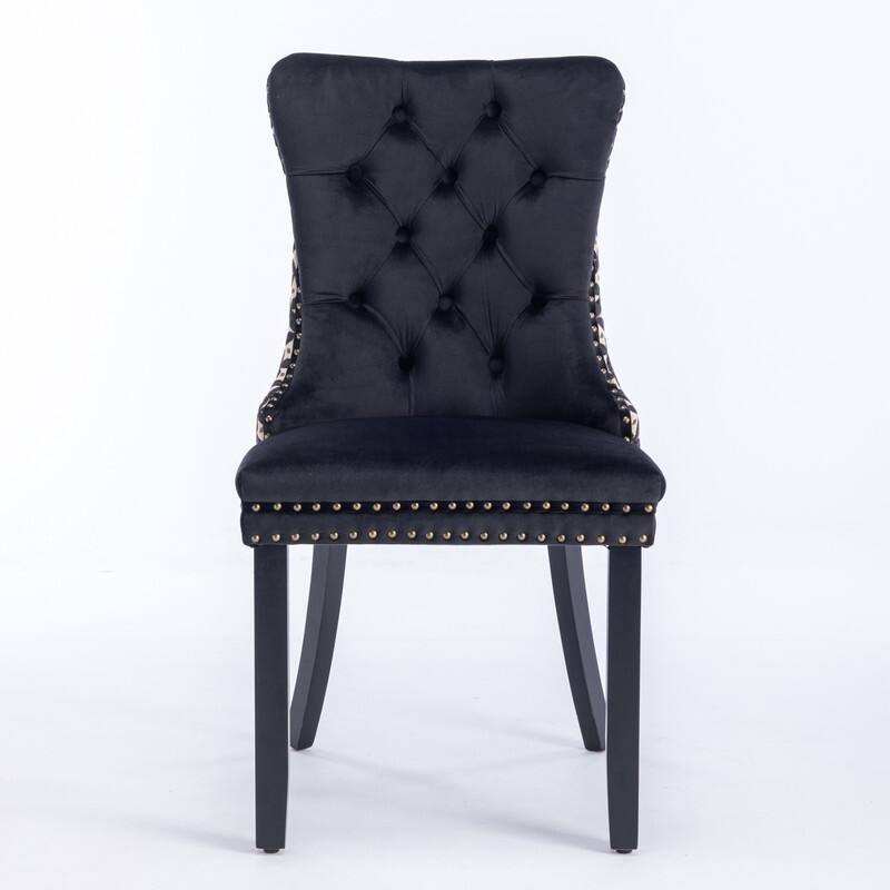 Set of 2 Mid-Century Velvet Dining Chairs with Nailhead Trim
