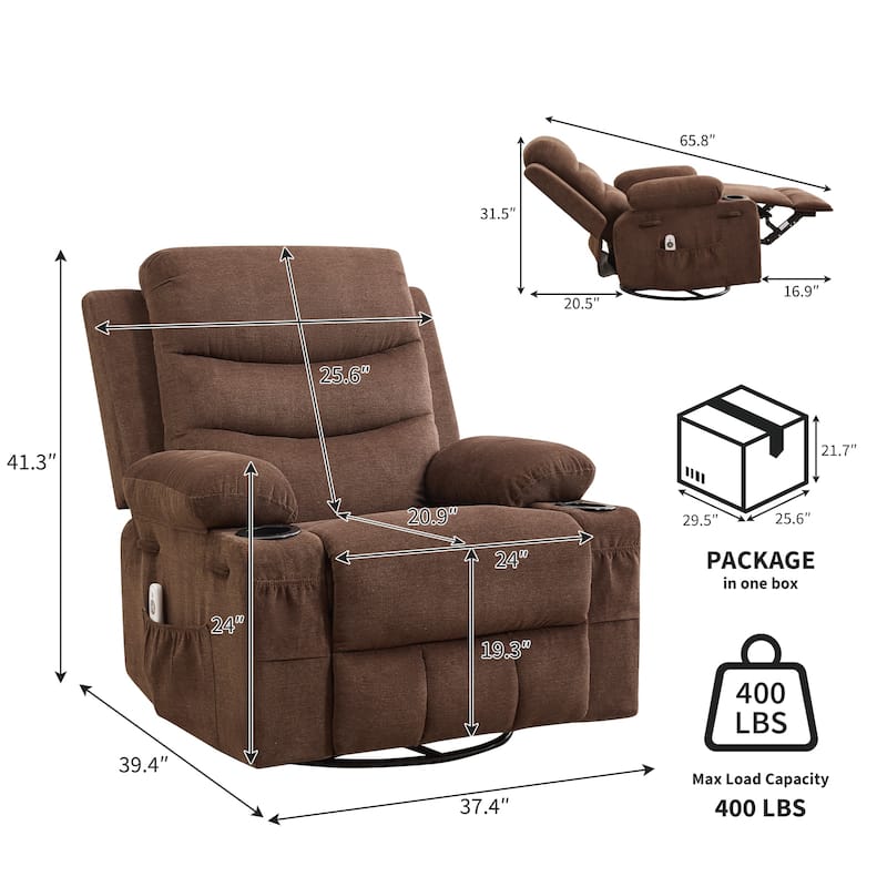 Swivel Rocker Recliner Chair with Massage and Heat, Oversized Reclining Sofa