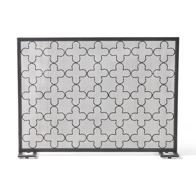 30x41 Fireplace Screen, Classic Clover Trellis Pattern, Black Iron
