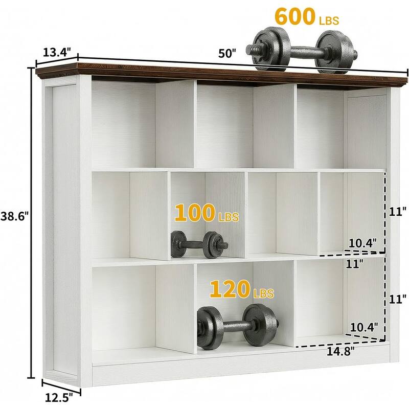 7/10 Cube Bookcase Organizer with Backpanel, 50" Wooden Storage Book Shelf for Living Room, Bedroom, Home Office, Kids Room