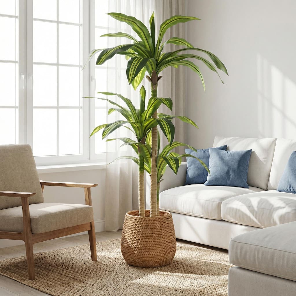 5" Artificial Dracaena Tree with Black Plastic Pot, 1pc/set