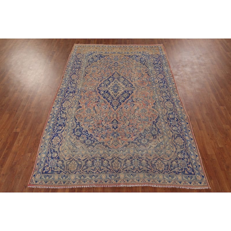 Mashad Vintage Persian Area Rug Hand-Knotted Wool Carpet - 6'6" x 9'8"