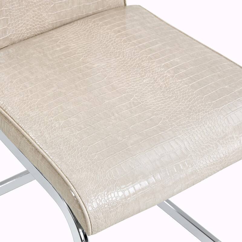 Set of 2 Retro Alligator Skin Upholstered Dining Chairs with Crystal Buckle Design & Faux Leather