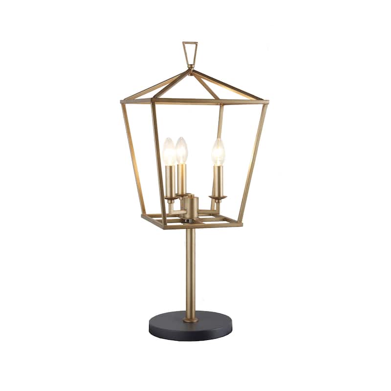 HomeRoots 30" Black and Gold Three Light Lantern Design Table Lamp - 12