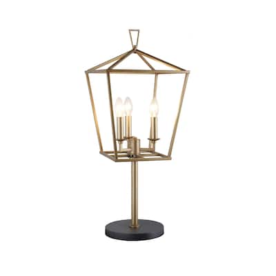 HomeRoots 30" Black and Gold Three Light Lantern Design Table Lamp - 12