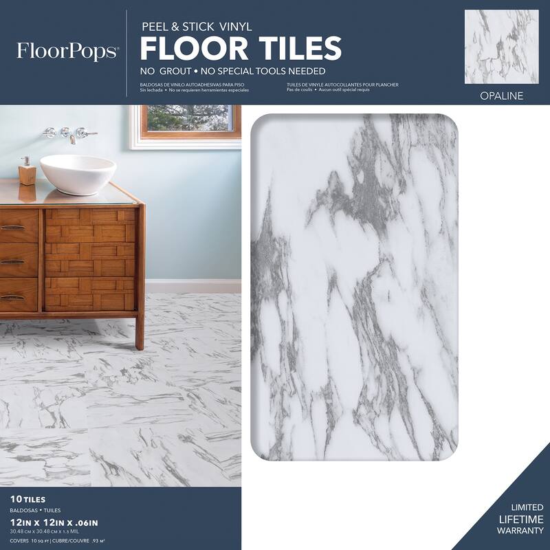 FloorPops Opaline Peel & Stick Floor Tiles