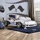 preview thumbnail 1 of 9, Rixi Modern White Chrome Wheel Car Kids Bed by Furniture of America White