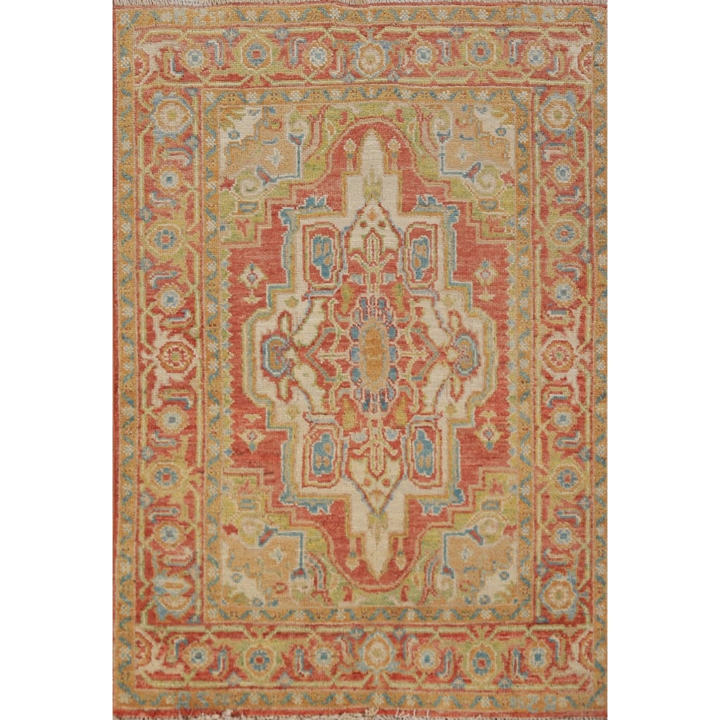 Vegetable Dye Heriz Serapi Rug Hand-Knotted Orange Wool Carpet - 2'10"x 4'0"
