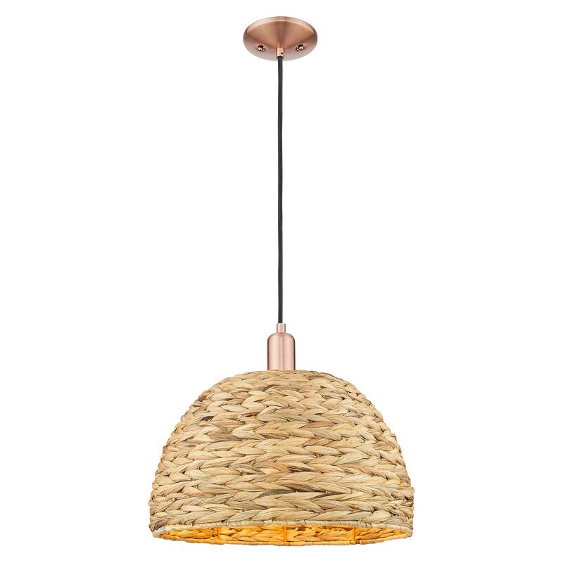 Innovations Lighting Endless Possibilities Arcadia - Woven Rattan - 1 Light 16" Cord Hung Mini Pendant - Antique Copper