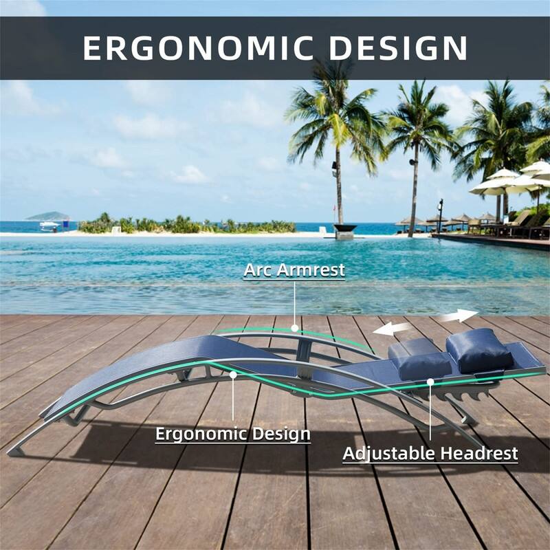 3Pcs Adjustable Aluminum Outdoor Chaise Lounge Chairs with Metal Side Table