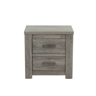 2 Drawers Bedroom Wooden Nightstand in Grey Finish
