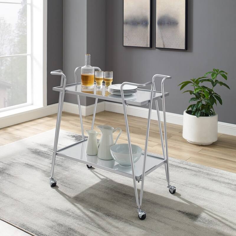 Rosa Mid-Century 2-Teir Rolling Metal Bar Cart