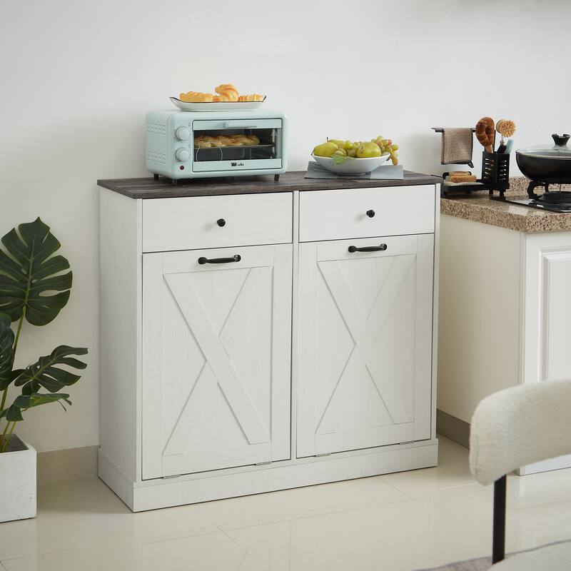 Modern Double-door Trash Cabinet with Two Drawers for Living Room, Kitchen