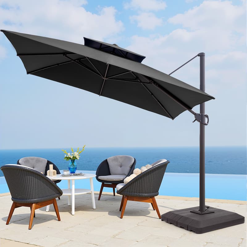Pellebant 11x 11 ft Square Outdoor Patio Cantilever-Offset Umbrella with Base