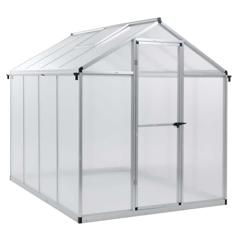 Aoodor 6' x 8' Polycarbonate Walk-in Greenhouse with Aluminum Frame and Roof Vent