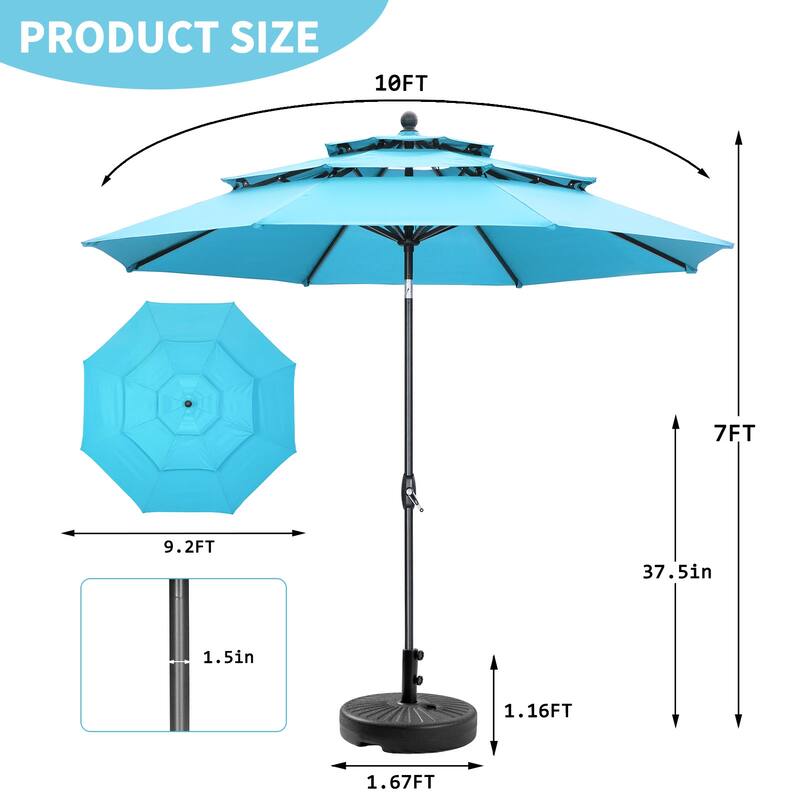 Ainfox 10 ft Patio Umbrella with Base 3 Tiers Outdoor Market Umbrella