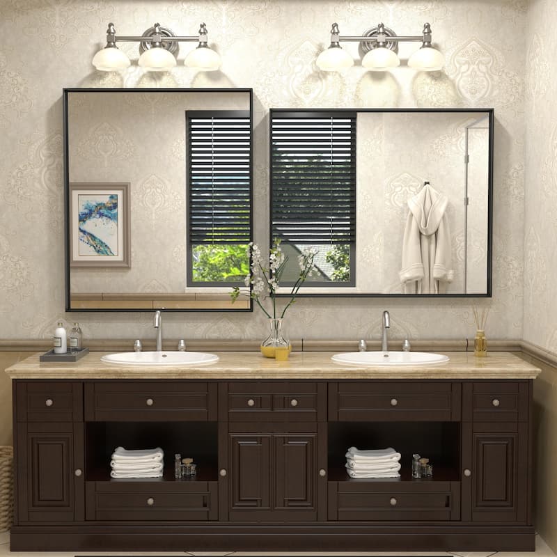 Full Size Metal Frame Wall Mirror Black Tempered Glass for Bathroom