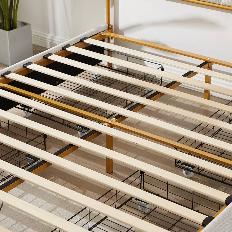 Metal frame sleeping bed with four storage drawer