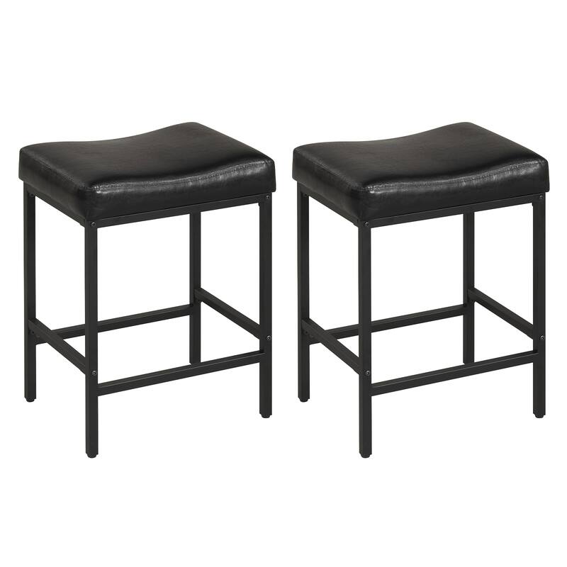 Gymax Bar Stools Set of 4 25'' Faux Leather Upholstered Saddle Stools