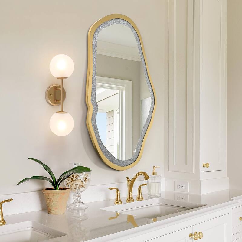 Clarise Crystal Accent Wall Mirror Diamonds Art Decoration Glass Bathroom Vanity Mirror