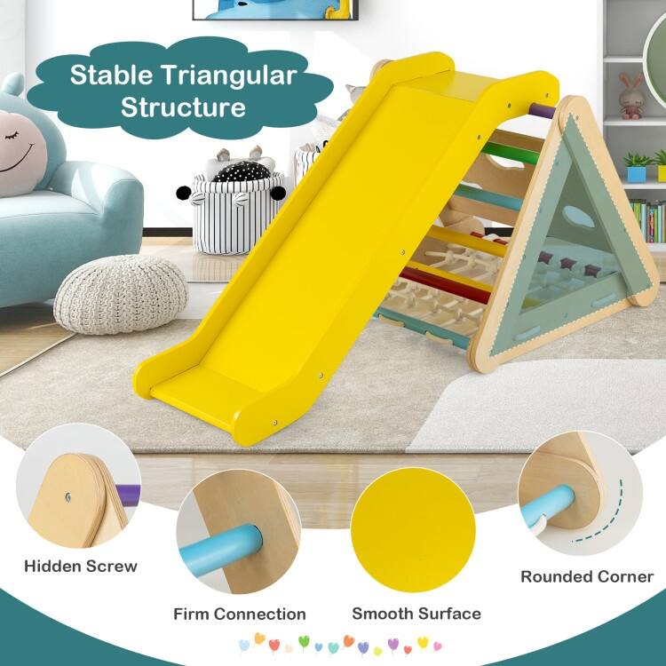 4 in 1 Triangle Climber Toy with Sliding Board and Climbing Net - 24.6" x 25.3" x 22.6" (L x W x H)