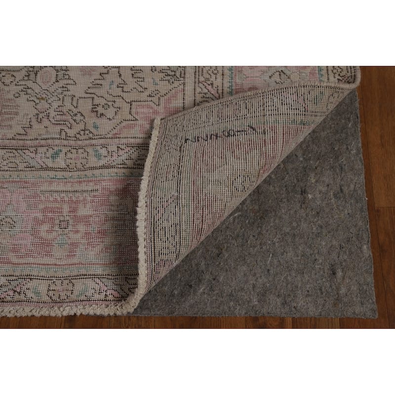 Geometric Beige Tabriz Persian Vintage Rug Hand-Knotted Wool Carpet - 7'10" x 11'0"